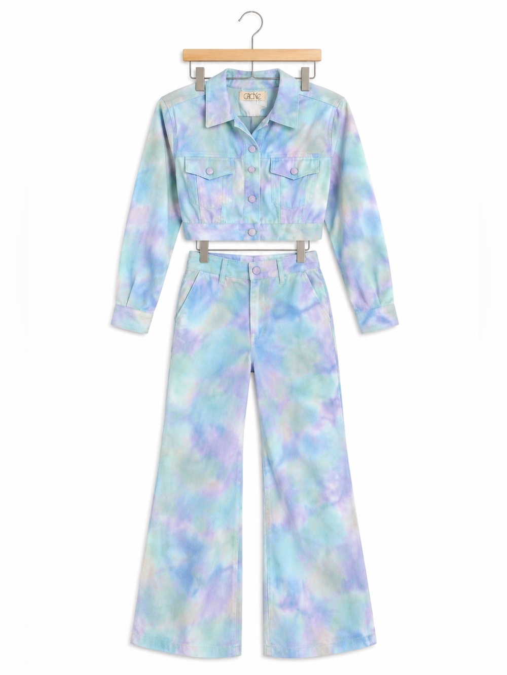 Cache Pastel Tie-Dye Jacket & Wide-Leg Pants Set Size S